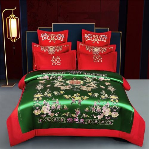 新婚四件套磨毛刺绣婚庆嫁娶婚房陪嫁礼品大红色六件套八件套