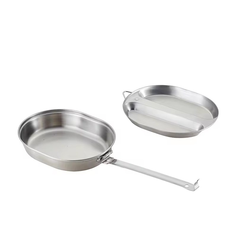 户外便携式餐盒美式加厚蛋形饭盒长手柄椭圆形不锈钢野营烧烤炊具