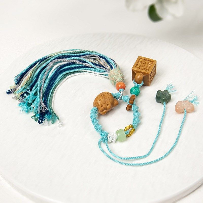 藏式手持线圈穗子 钥匙扣手作混线流苏绳 新中式 包挂 货源