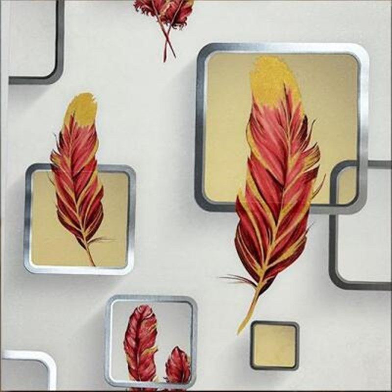 现代简约羽毛方框PVC壁纸新款 客厅背景酒店网吧工艺品装饰墙纸厂