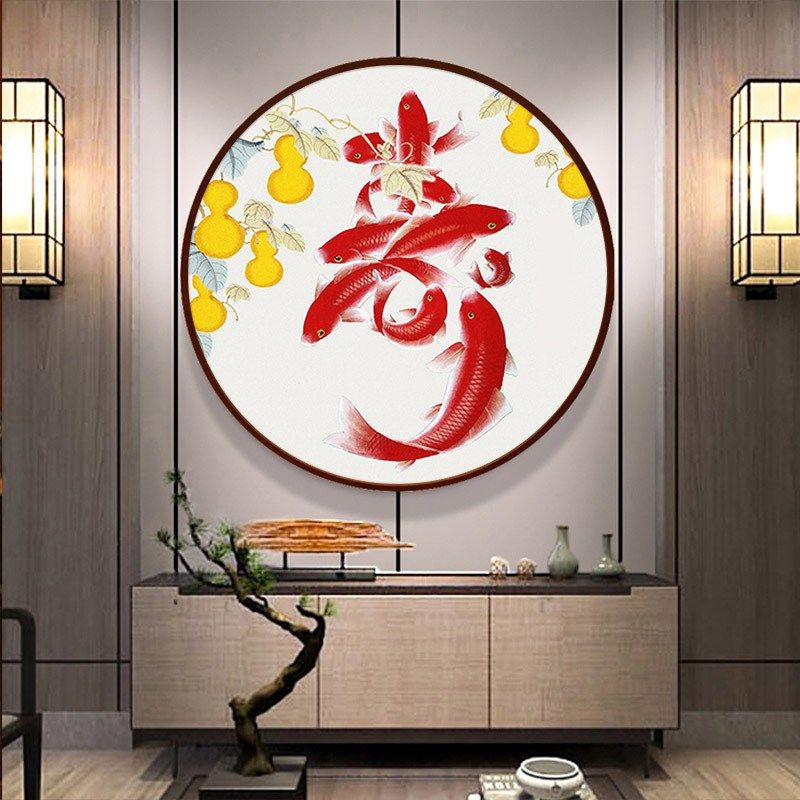 2024年新款钻石画满钻5d客厅寿字九鱼图喜庆小件粘贴砖十字绣挂墙