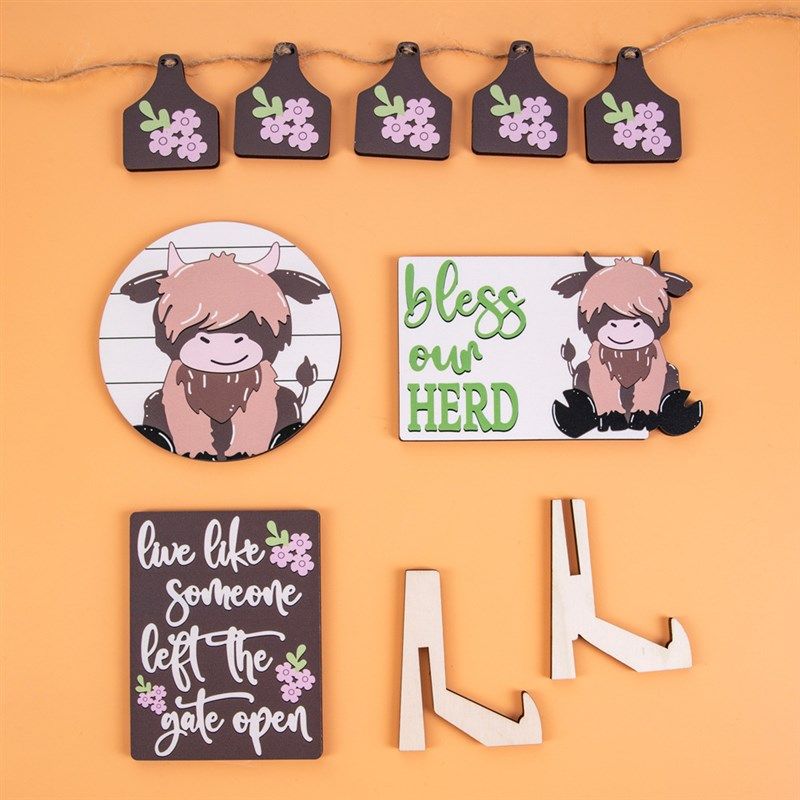 跨境 高地牛 牦牛款 分层托盘装饰品 木制工艺品家居桌面摆件套装,特色手工艺,其他特色工艺品,淘宝优惠券,粉丝福利购,淘宝优惠卷