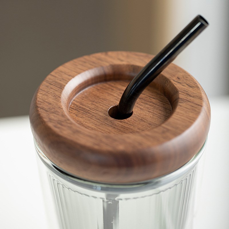 高颜值玻璃吸管杯大容量男女生办公室双层水杯耐高温带盖咖啡杯子