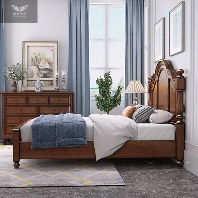 原木欧式铺板床卧室实木床美式乡村全实木高箱双人床1.5米结婚床