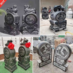 仿古青石吉祥招财石鼓庭院门口宅石狮子石雕门墩抱鼓石一对