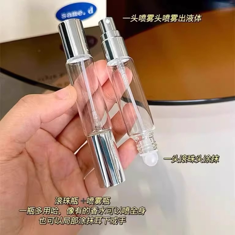 双头两用分装瓶带圆柱透明玻璃瓶
