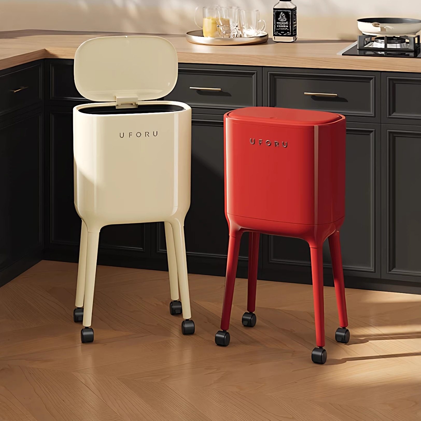 高脚厨房垃圾桶专用家用2025新款高颜值带盖可移动大容量免弯腰