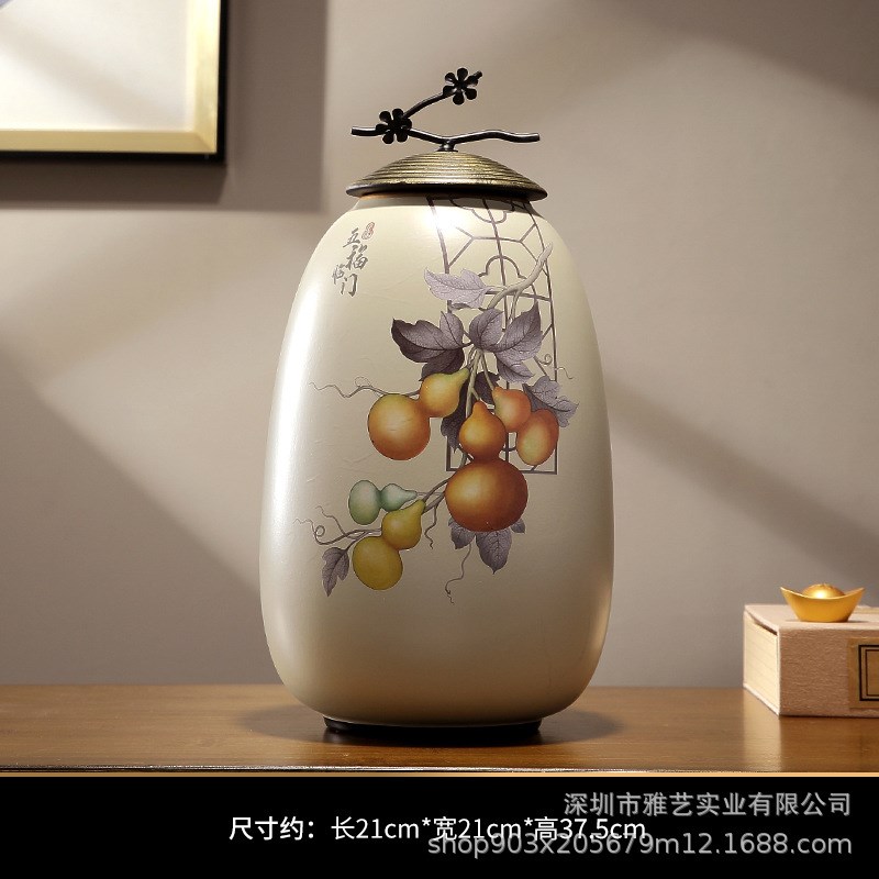 陶瓷罐子摆件创意五福临门客厅玄关酒柜电视柜装饰插花瓶套装