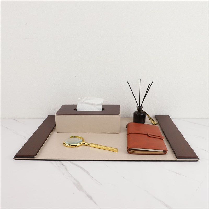 现代简约金属放大镜皮质收纳托盘摆件样板间书桌办公室家居装饰品
