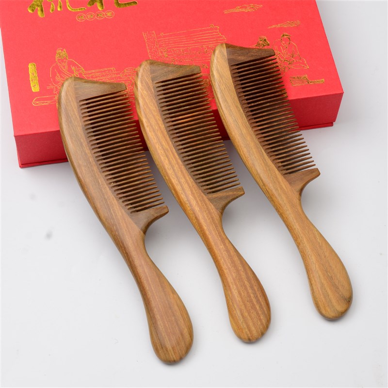 绿檀木梳151-1  美发烫发细齿宽齿按摩梳 檀香木梳子手柄长梳