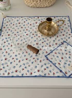 henceforth蓝色碎花杯垫双层餐巾方巾餐垫隔热垫韩式ins风装饰