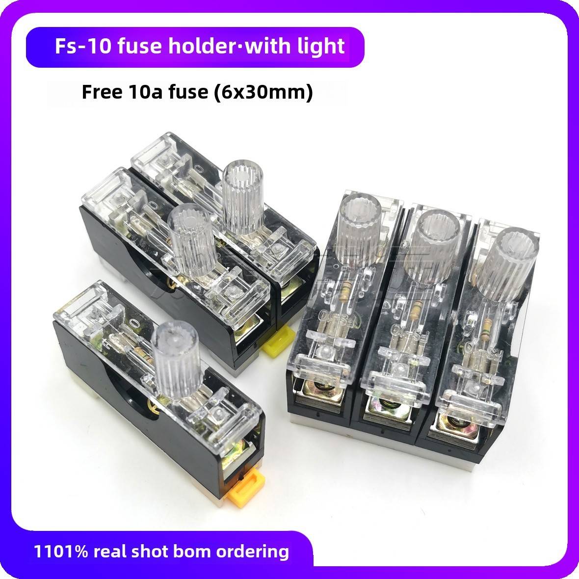 Fs-10保险丝座101/2/3单、双、三联保险丝盒，带灯6X30Mm保险丝10