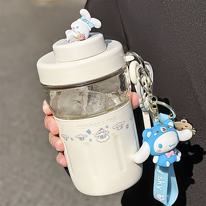可爱玉桂狗玻璃杯子2025新款女办公室带茶隔直饮泡W茶杯大容量学
