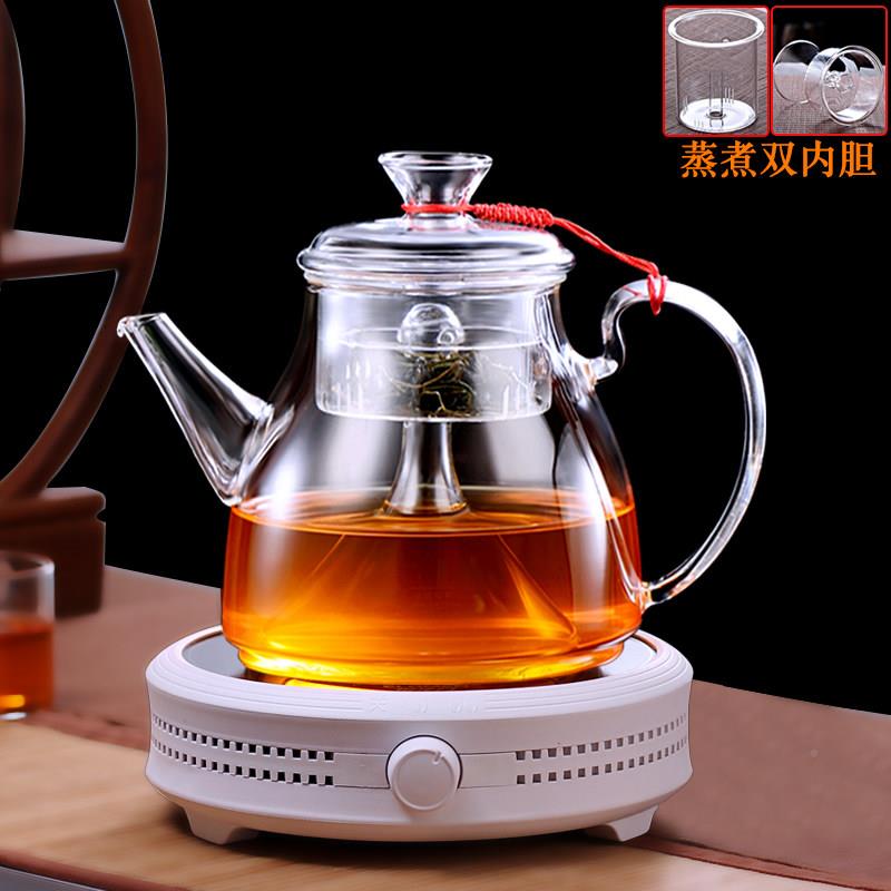 厚热玻璃蒸茶壶大加容量双全内胆蒸耐煮两用煮茶器自60zLgtDG动蒸