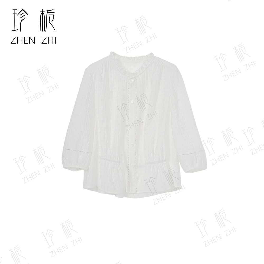 休闲百搭花边领长袖衬衫