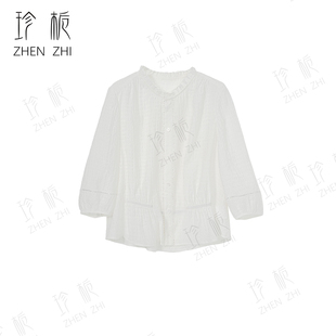 夏季简约温柔设计感时尚小众气质休闲百搭花边领长袖衬衫HZ091
