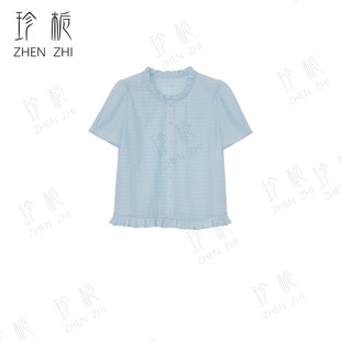 夏季新款温柔简约设计感时尚小众气质百搭花边领短袖衬衫HZ087