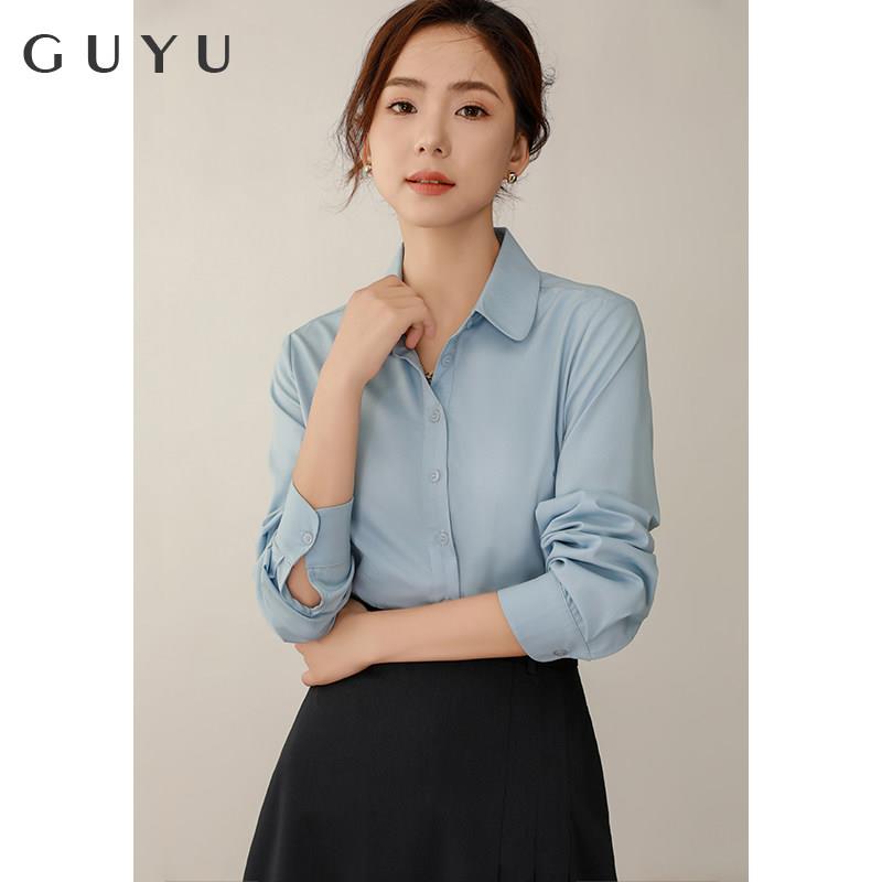 蓝色职衬女长公9027842务员业面试正装衬衫工装套装裙春衫秋通勤