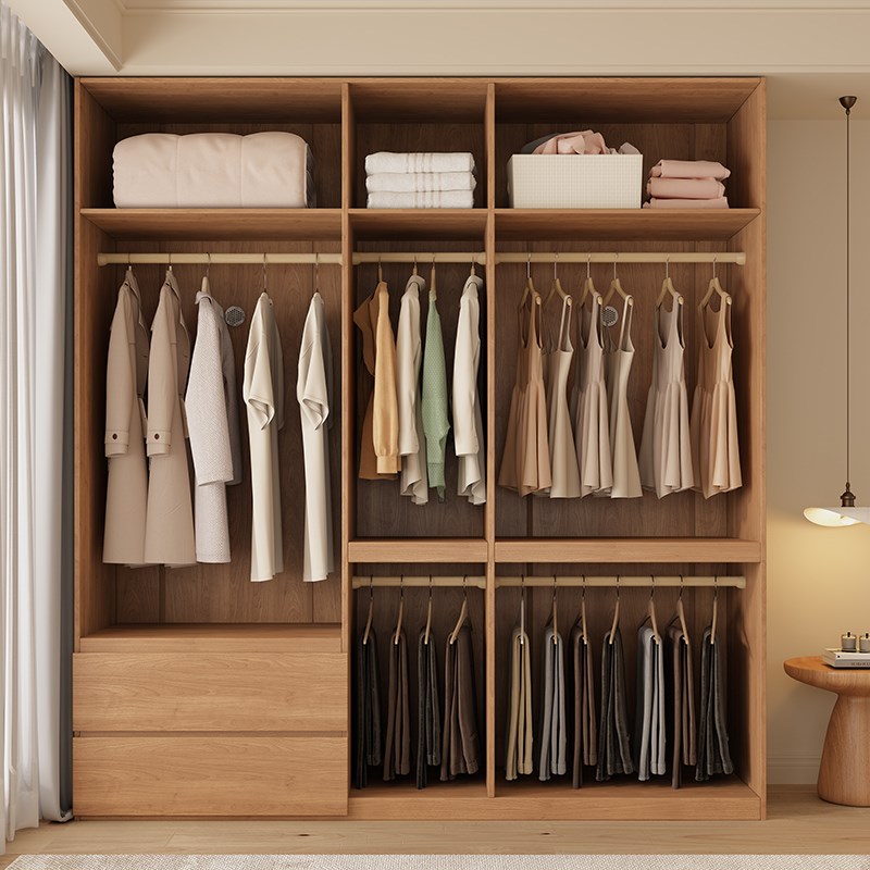 橡木实木衣柜卧室家用原木风储物柜简约现代一门到顶小户型衣橱