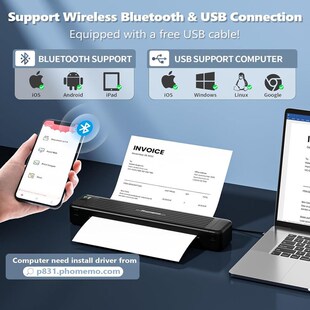 Thermal transfer plain paper a4 printer bluetooth no ink