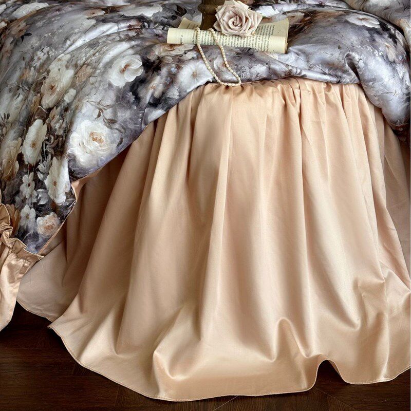 法式复古60支天丝棉磨毛四件套花卉数码印花被套褶皱花边床上用品