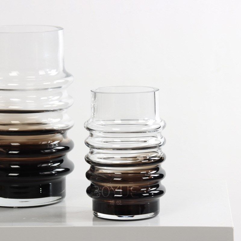 现代轻奢棕色渐变螺旋直筒琉璃玻璃花瓶样板间居家售楼处桌面装饰,特色手工艺,其他特色工艺品,淘宝优惠券,粉丝福利购,淘宝优惠卷