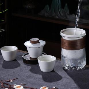 陶瓷一壶三杯旅行茶具快客杯户外便携式 复古商务节庆公司礼品 套装