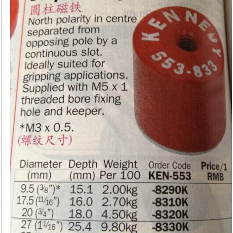 英国进口磁铁圆柱式磁块 KENNEDY 9.5 17.5 20 27  35mm 1-3/8