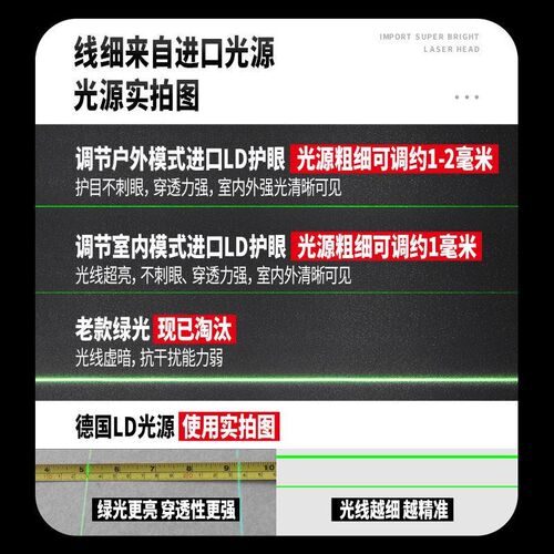 强光水平仪绿光12线16线高精度自动打线贴地贴墙平水仪激光红外线