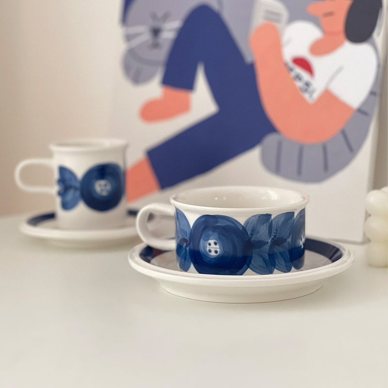 白屿 中古蓝花咖啡杯陶瓷下午茶日式简约家用杯子复古风