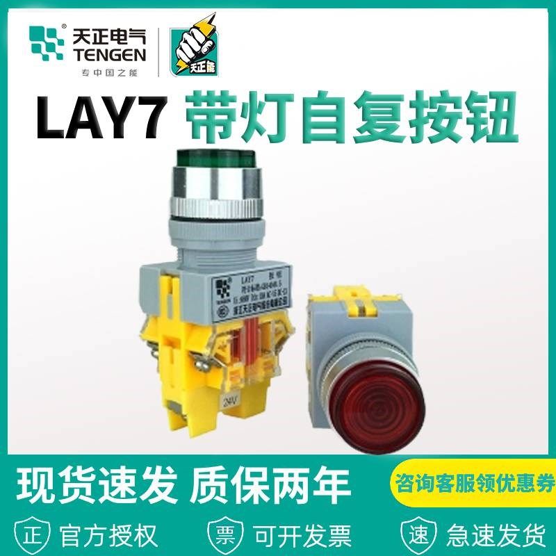天正电气带灯按钮开关LAY7-11DN自复位LAY7-11DZS自锁220V24V380V