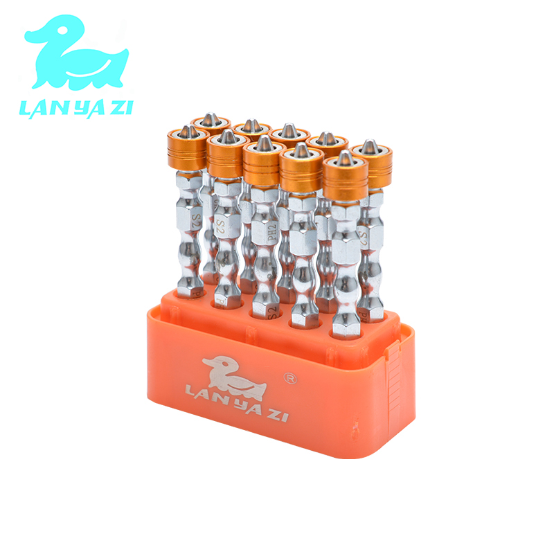 LANYAZI 带磁圈双节棍批头 S2合金强磁批头 10支装风批头十字批头