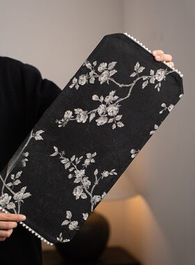 手作白梅织锦珍珠刺绣干泡茶席国潮风手工双面茶桌隔热垫布垫茶垫