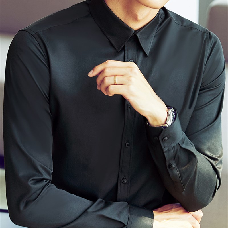 黑色衬衫男c长袖商务正装韩版职业工作服新郎高级感2024春装白衬