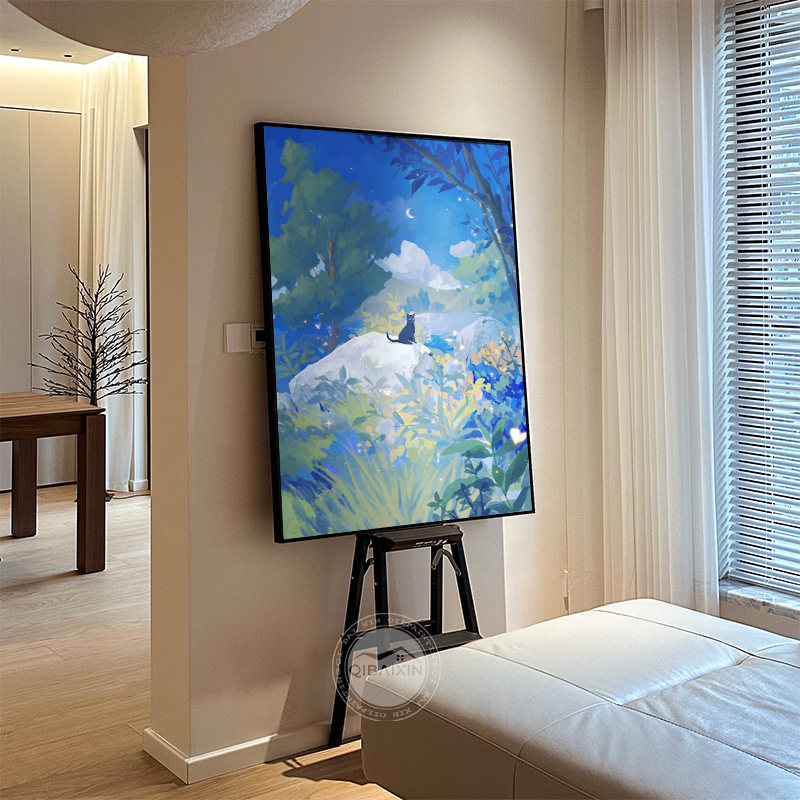 客厅沙发后背景墙k装饰画高档现代简约猫咪风景挂画高级感餐厅壁