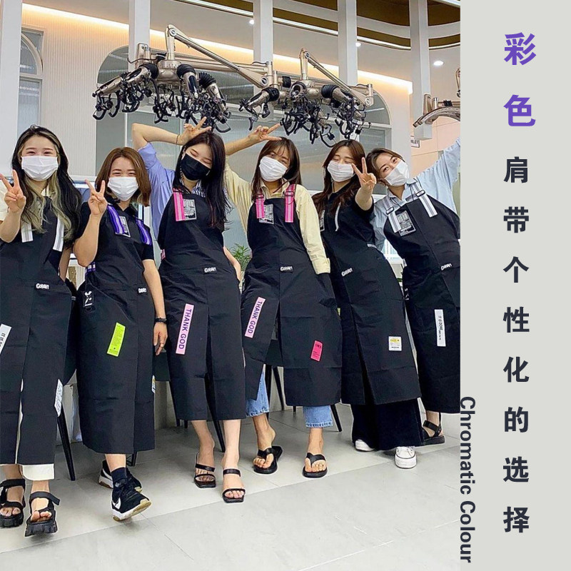 防水围裙女冬季2021新款背带高级黑色个性时尚洋气工作服男奶茶店