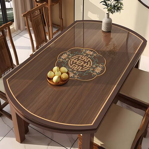 新中式椭圆形餐桌桌布免洗防油防水桌垫镂空软玻璃pvc透明餐桌垫