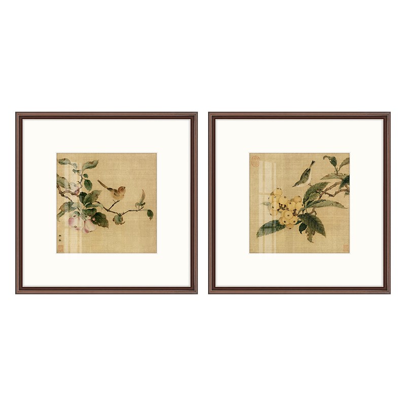 宋代美学餐厅装饰画新中式古典花鸟饭厅挂画茶室客厅背景斗方壁画