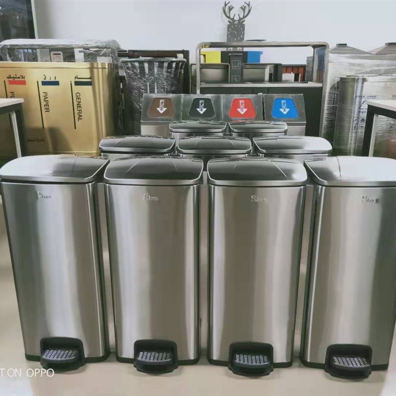 四分类不锈钢分类垃圾桶写字楼单位市政办公楼静音缓降脚踏垃圾桶