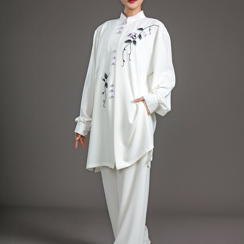 春秋八段锦太极服女刺绣中长款弹力棉年轻中老年练功太极拳服装长