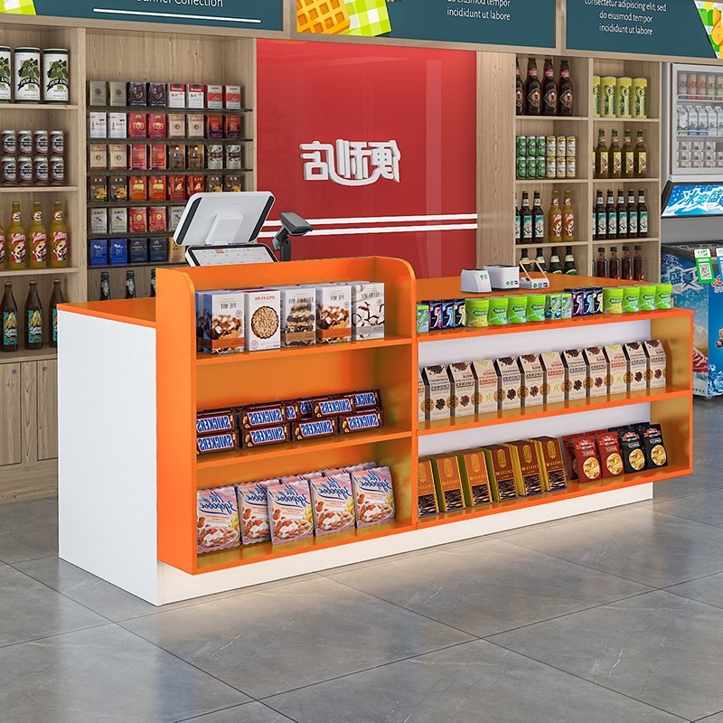 母婴店小型柜台吧台桌便利店收款台货架展示接Q待台超市转角收银