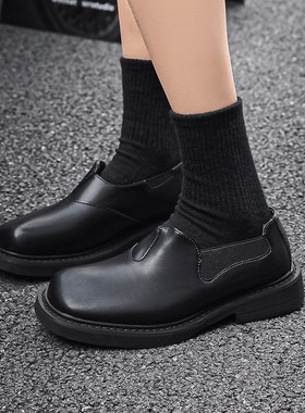 方头皮鞋男英伦风弹力带懒人一脚蹬大头休闲商务小皮鞋68661-R