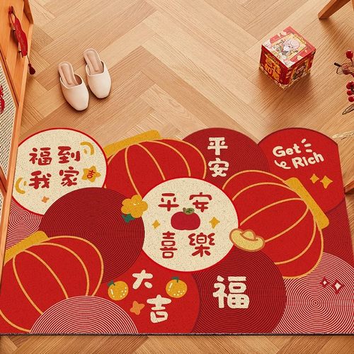 喜庆入户门地垫进门口家用耐脏门垫高级感丝圈防滑脚W垫子红色地