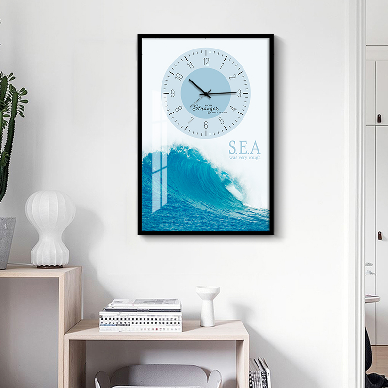 起贝现代简约大海电表箱装饰画挂钟带钟表配电箱挂画遮挡画免打孔