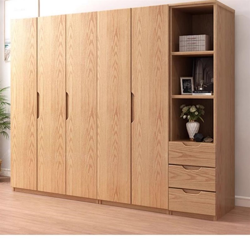 原木橡木衣柜家用卧室可定制原木风平开门儿童储物柜子小户型衣橱