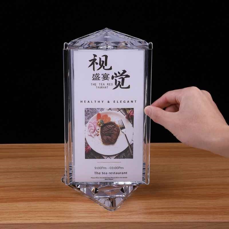【折扣价】三面旋转台卡亚克力台卡架旋转立牌餐牌V菜单三角桌牌