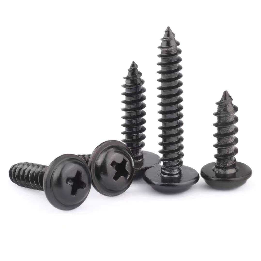 PWA发黑环保十字圆头带介带垫尖尾自攻螺丝M1.7M2M2.3M2.6M3