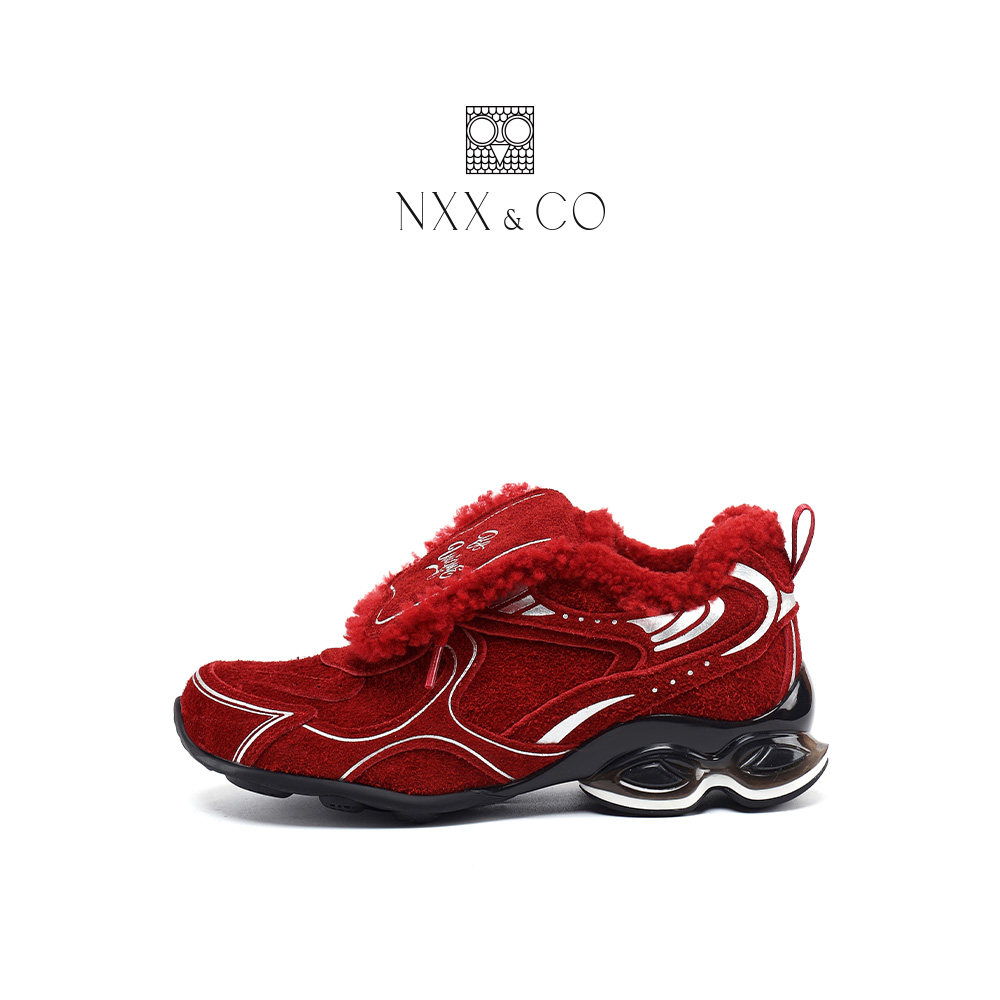 NXX&CO新款秋冬红色反绒皮厚底加绒高端时尚女士时装休闲鞋