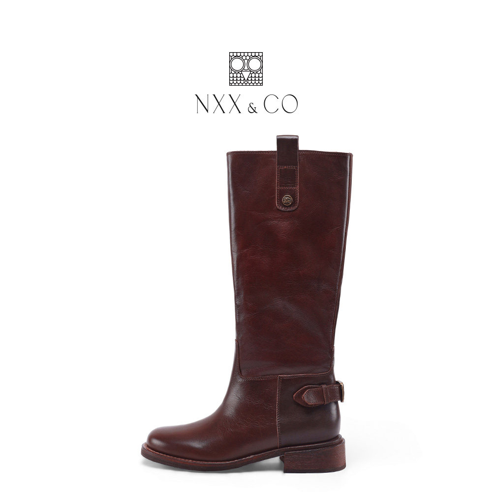 NXX&CO2026年春季新款高密度贵妃绒英伦风时尚牛皮长筒靴