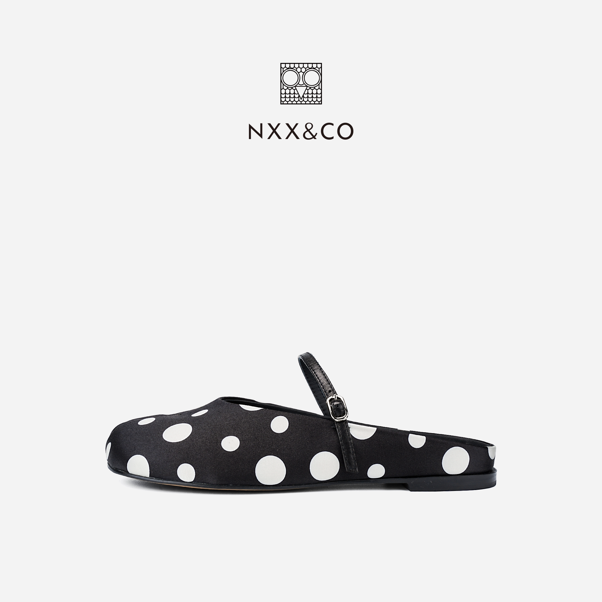 NXX&CO2026年夏季新款波点分趾包头半拖鞋女黑色懒人鞋